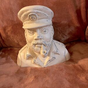 Nautical Captain of the Sea, Handmade terracotta, Cream with blue dry brush